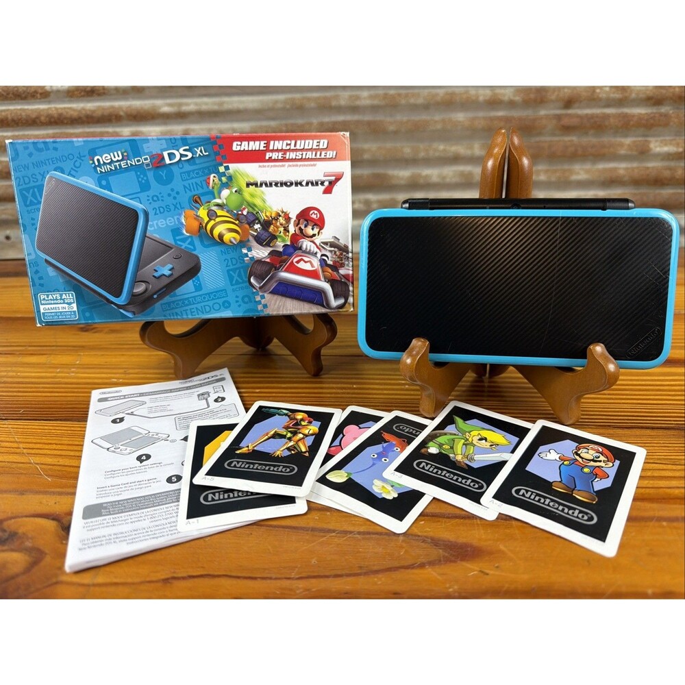 Nintendo 2DS XL Console Black/Turquoise w/Box & Inserts PARTS/REPAIR ONLY! READ!